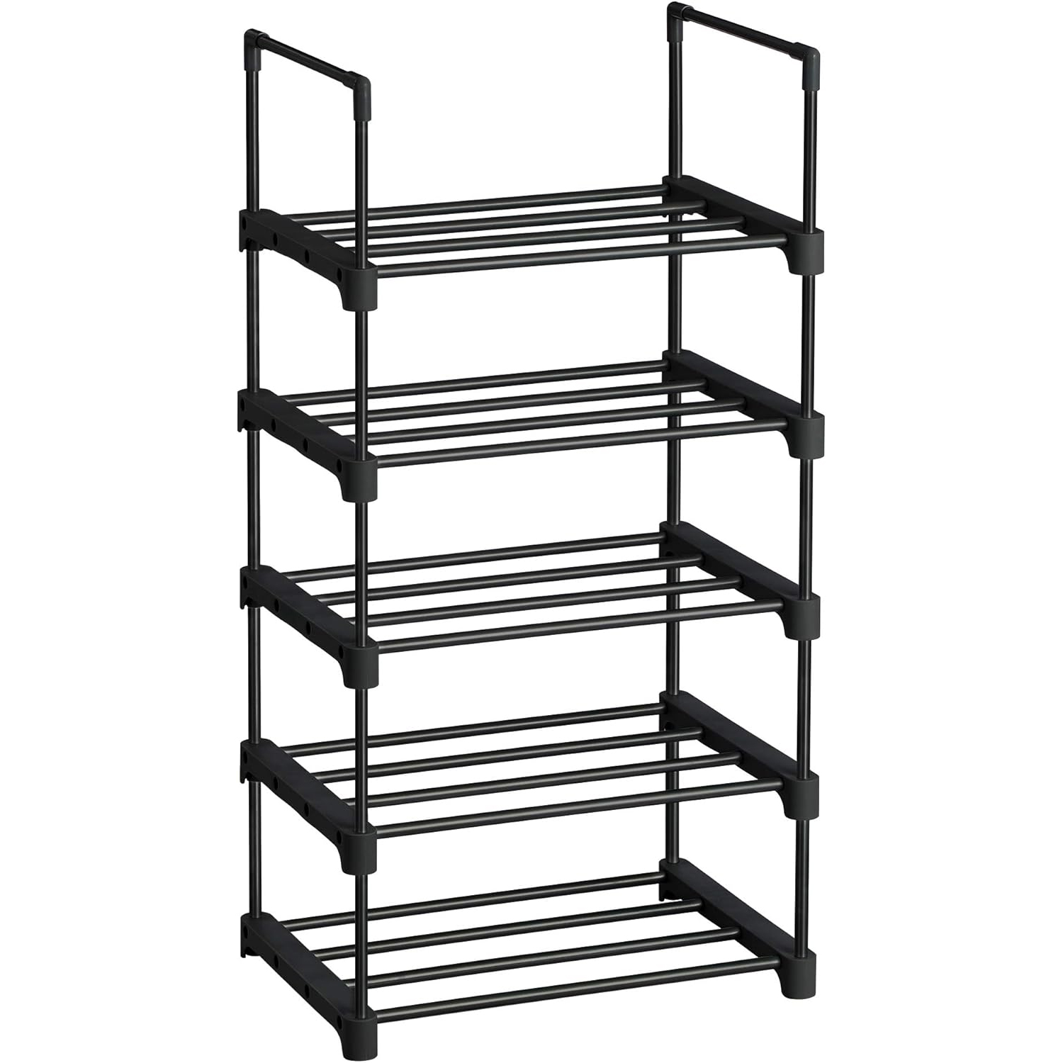 SONGMICS Raft pentru pantofi 5 niveluri, suport metalic modular, pana la 10 perechi incaltaminte, 45x30x90 cm, negru