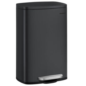 SONGMICS Cos de gunoi din inox cu pedala, capac soft close si galeata interioara detasabila, 50 litri, 43x37x63 cm, negru