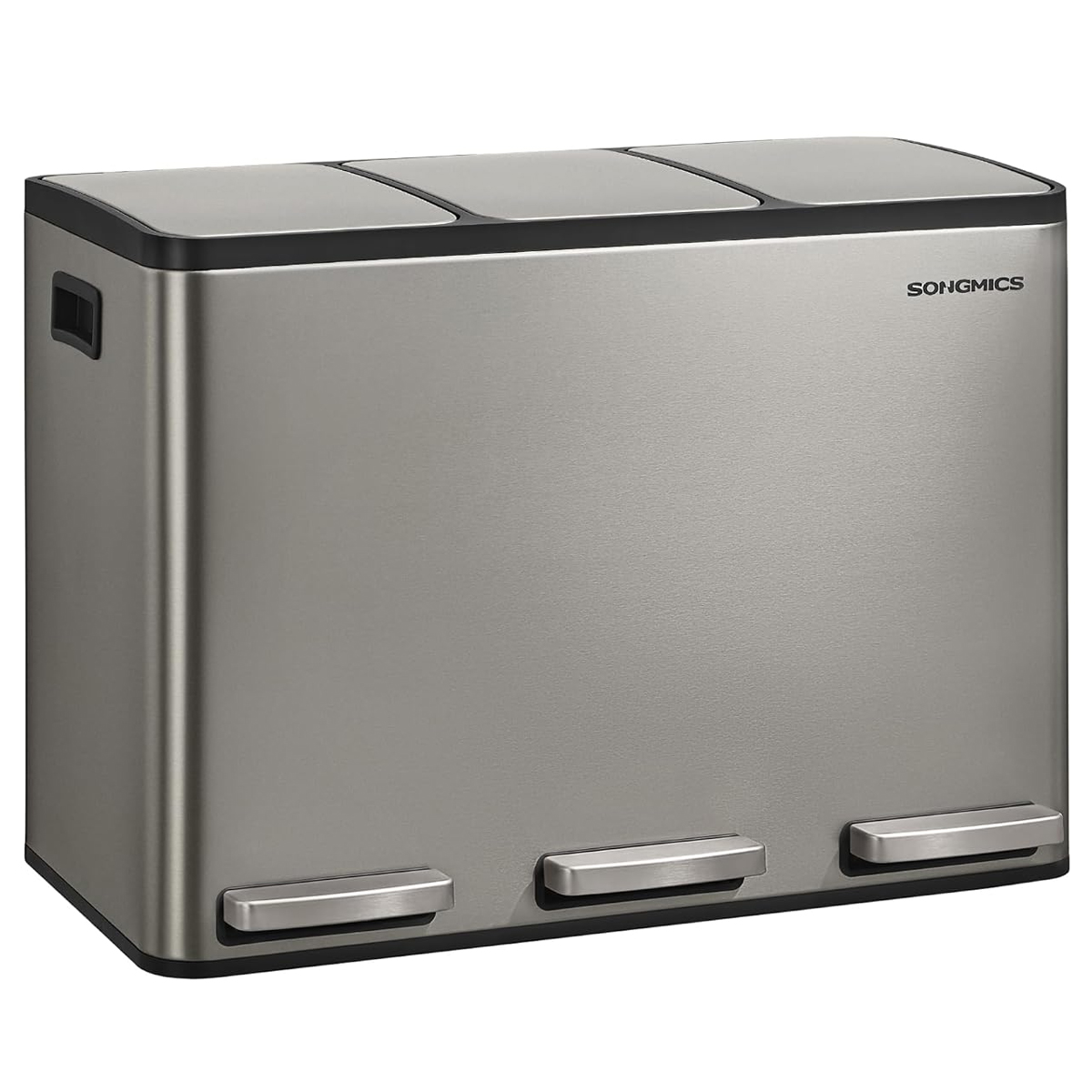 SONGMICS Cos reciclare 3 compartimente 45 L, galeti detasabile cu maner si capace soft close, inox, 46x35x62 cm, argintiu