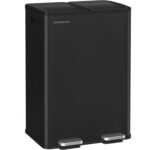 SONGMICS Cos de gunoi 2x30L, cu 2 compartimente, capac soft-close si galeti interioare, otel, negru