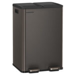 SONGMICS Cos de gunoi 2x30L, cu 2 compartimente, capac soft-close si galeti interioare, otel, gri antracit