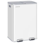 SONGMICS Cos de gunoi 2x30L, cu 2 compartimente, capac soft-close si galeti interioare, otel, alb mat