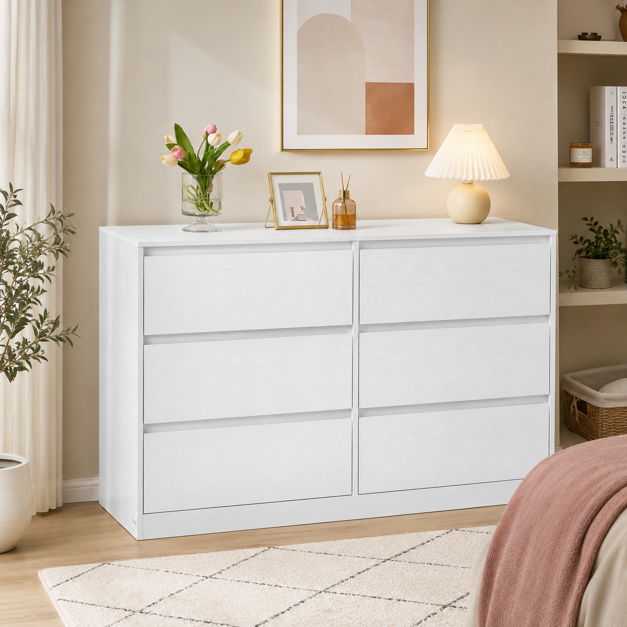 VASAGLE Comoda cu 6 sertare, design modern minimalist, PAL si MDF, 119x40x75 cm, alb - imagine 6