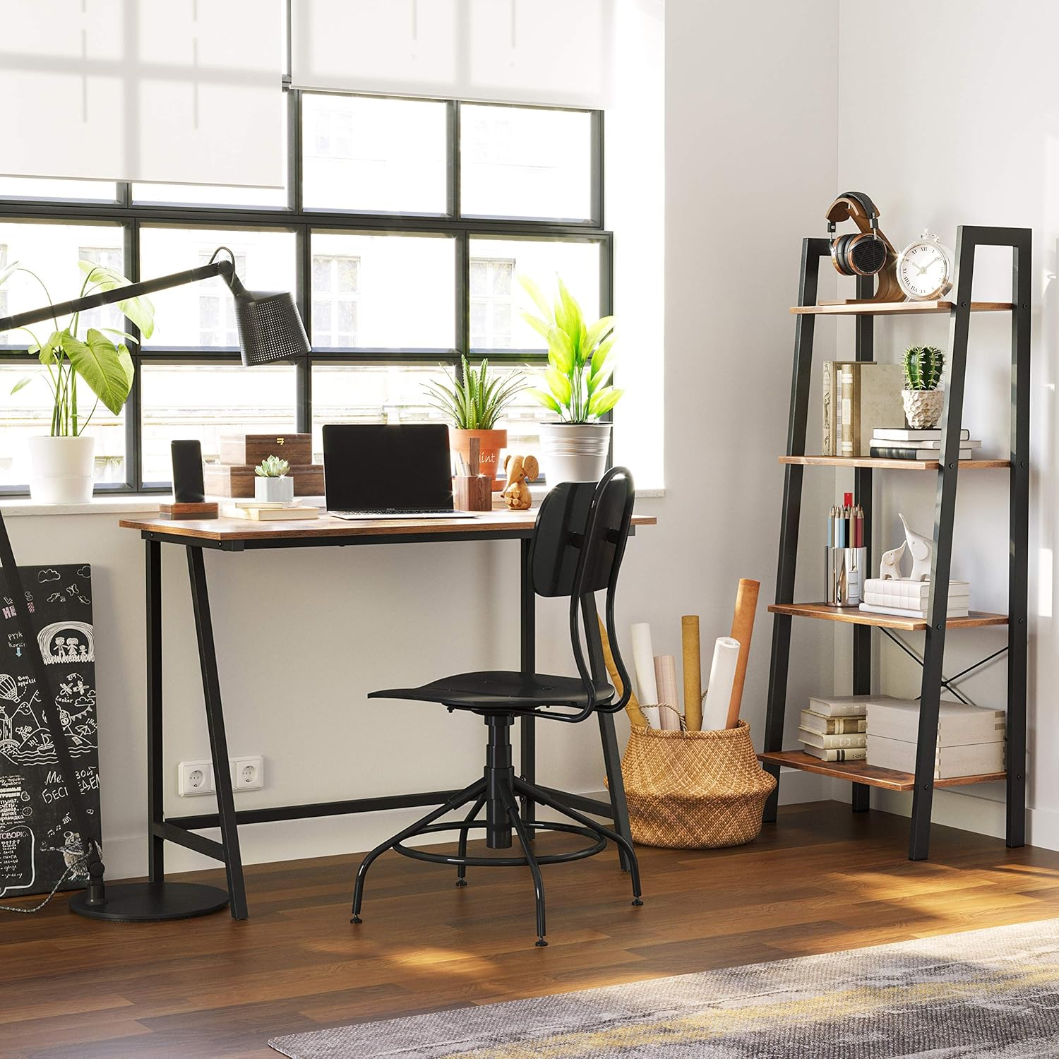 VASAGLE Birou cu cadru metalic, stil industrial, 100x50x75 cm, maro rustic - imagine 4