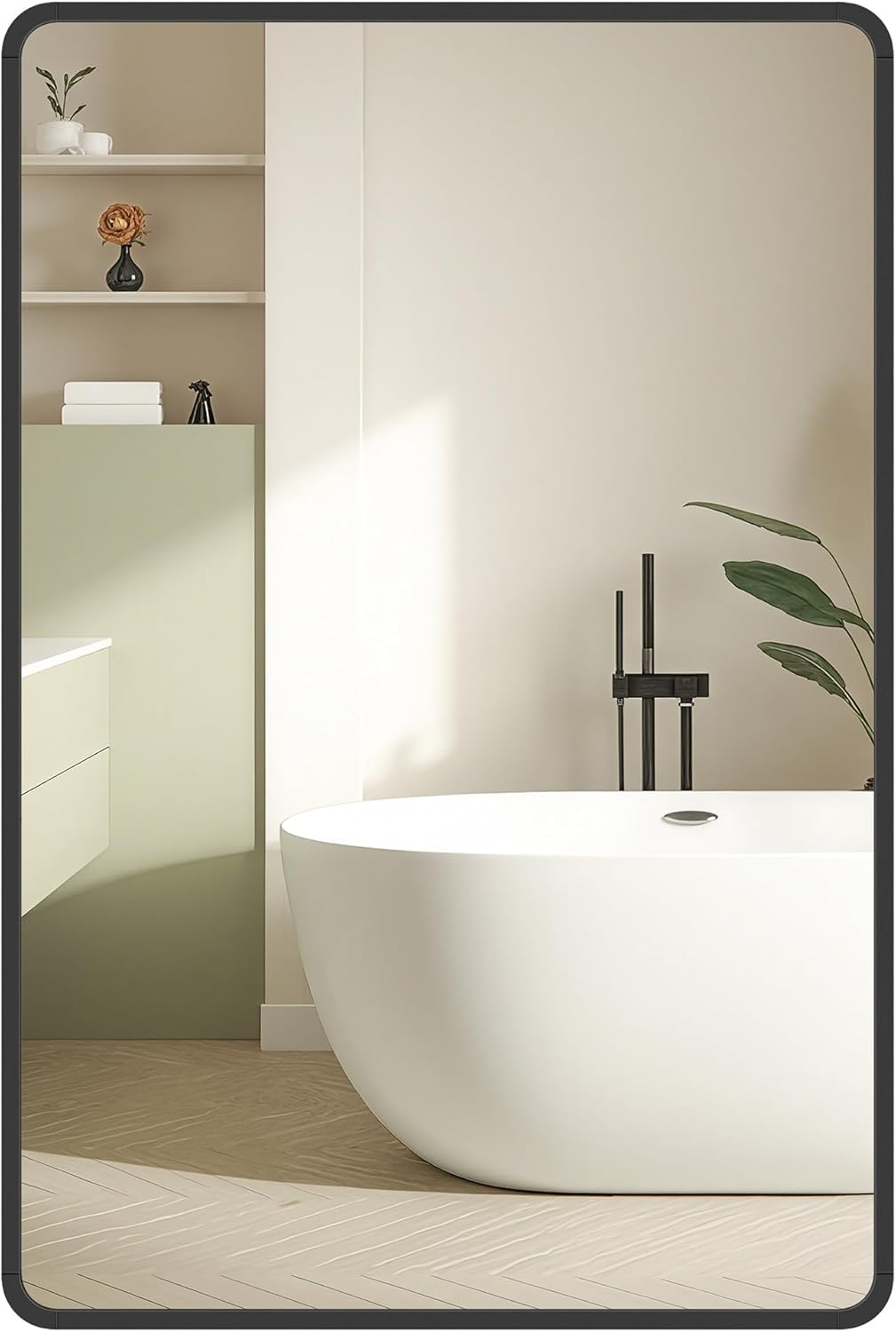 SONGMICS Oglinda de perete dreptunghiulara pentru baie sau living, rama din aluminiu, montaj pe orizontala sau verticala, 91x61 cm, negru - imagine 3