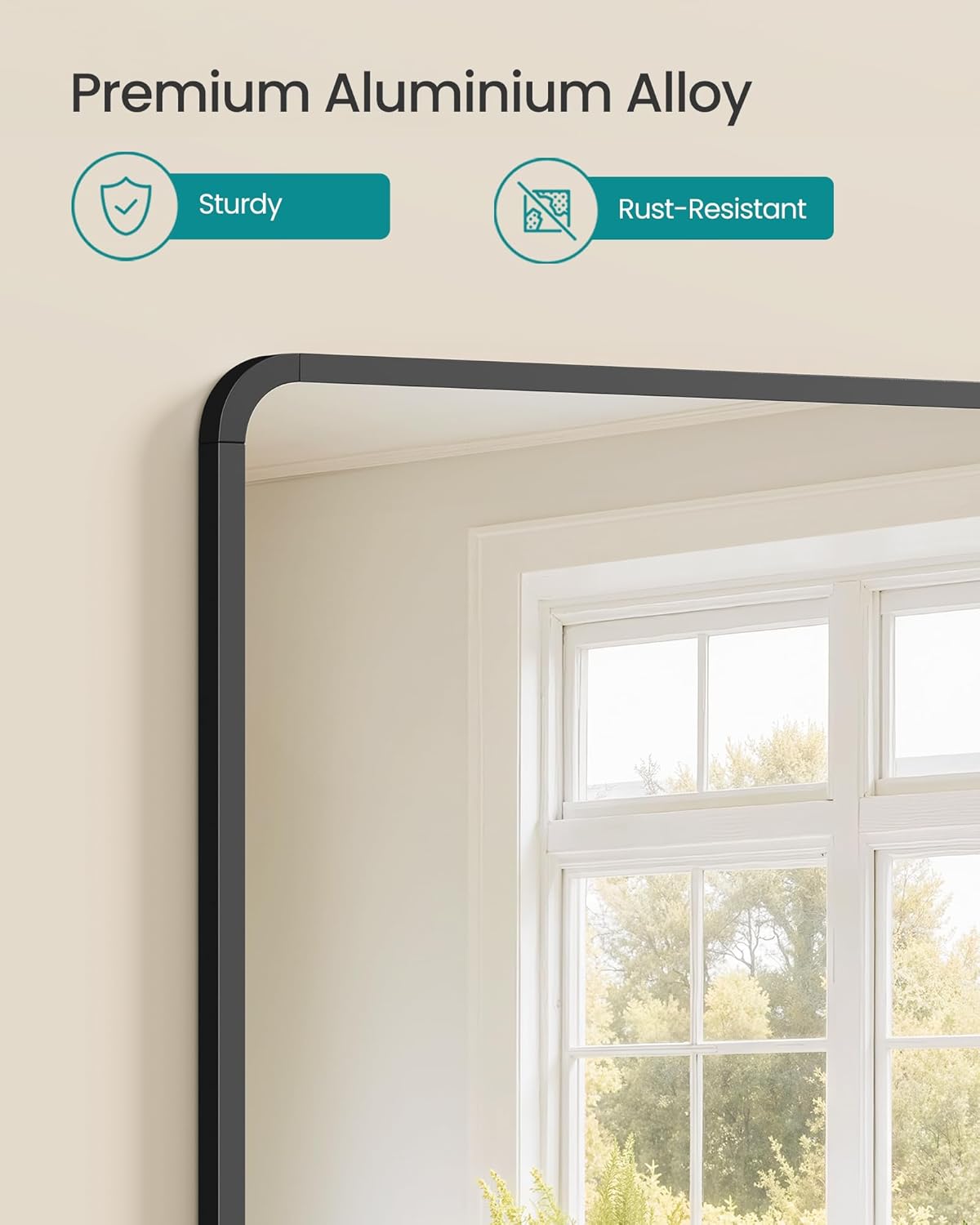 SONGMICS Oglinda de perete dreptunghiulara pentru baie sau living, rama din aluminiu, montaj pe orizontala sau verticala, 91x61 cm, negru - imagine 5