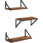 VASAGLE Raft de perete, set 3 bucati de 30, 35 si 40 cm, 2 moduri de montare, maro rustic si negru