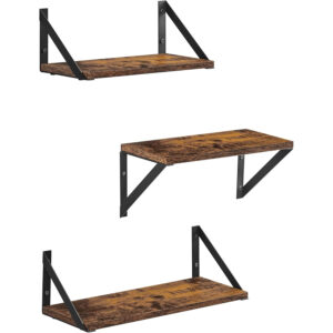VASAGLE Raft de perete, set 3 bucati de 30, 35 si 40 cm, 2 moduri de montare, maro rustic si negru