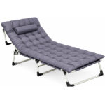 Sezlong gradina pliabil cu saltea groasa si perna, spatar reglabil, maxim 120 kg, 67x193x77 cm, gri