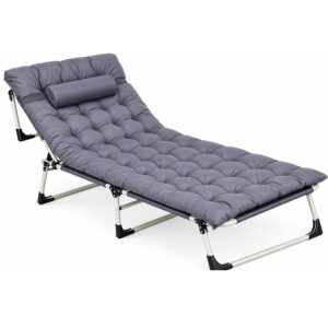 Sezlong gradina pliabil cu saltea groasa si perna, spatar reglabil, maxim 120 kg, 67x193x77 cm, gri