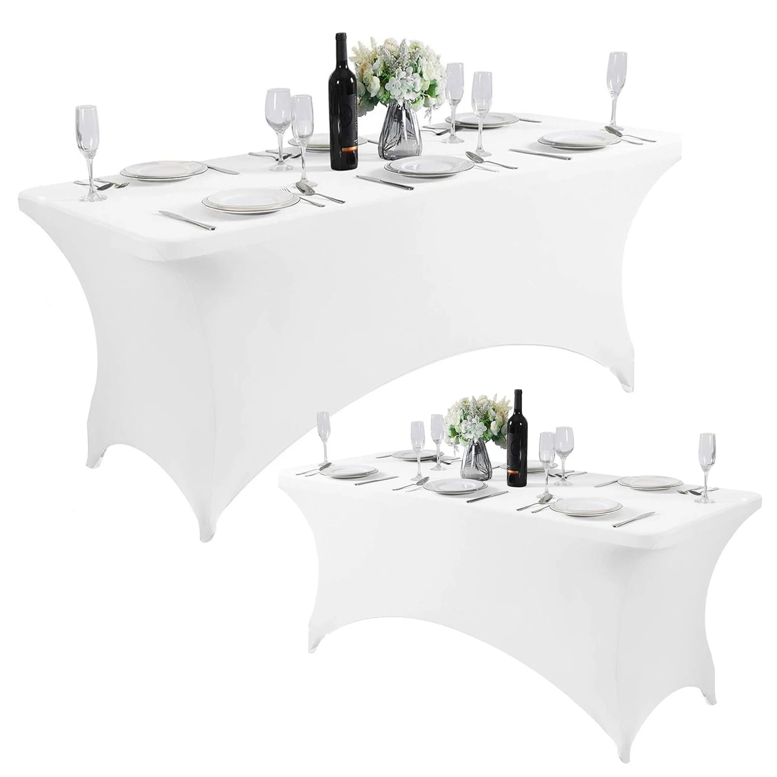 Husa elastica pentru masa gradina sau evenimente, poliester si spandex, 183x76x74 cm, alb - imagine 2