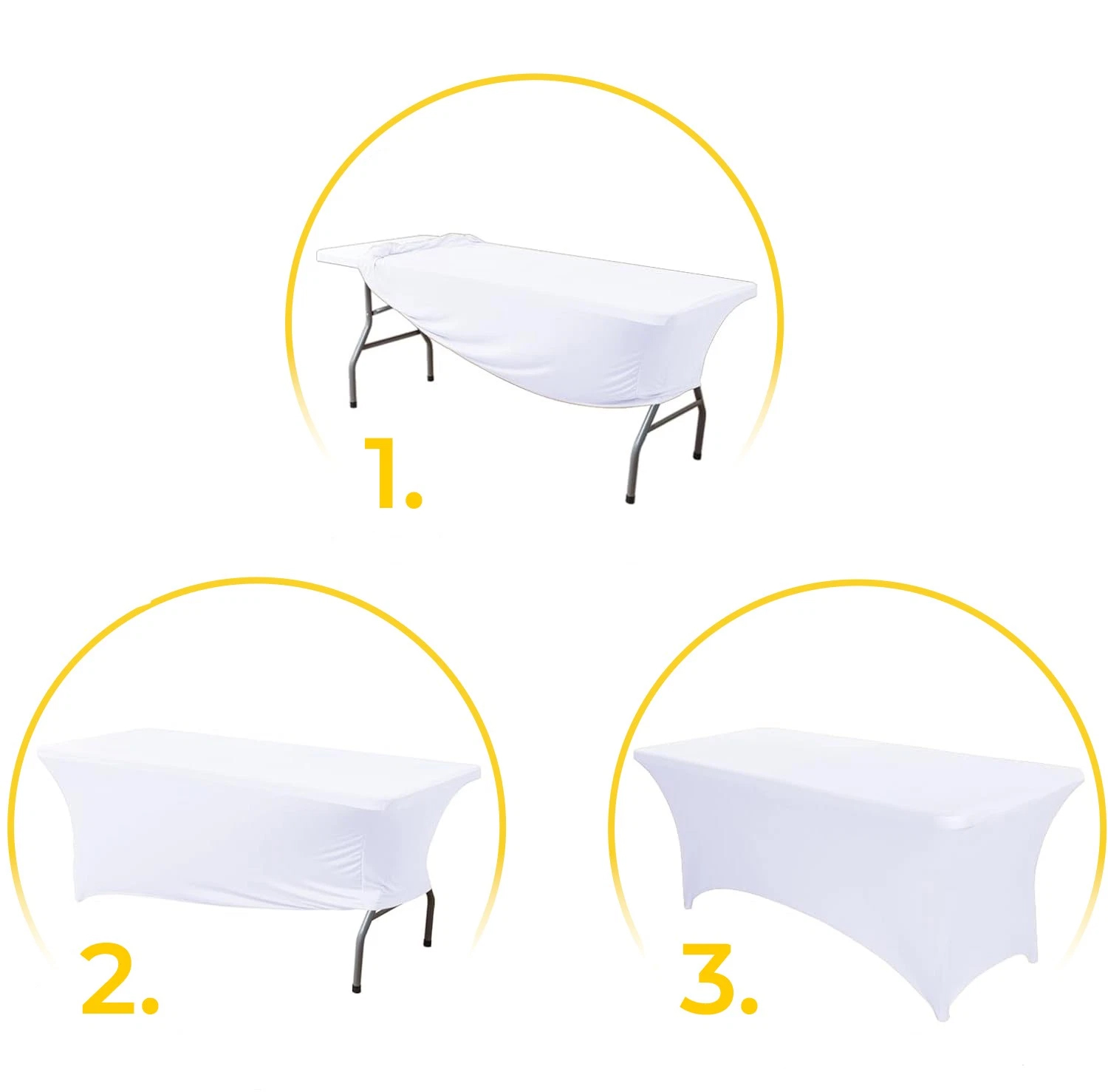Husa elastica pentru masa gradina sau evenimente, poliester si spandex, 183x76x74 cm, alb - imagine 4