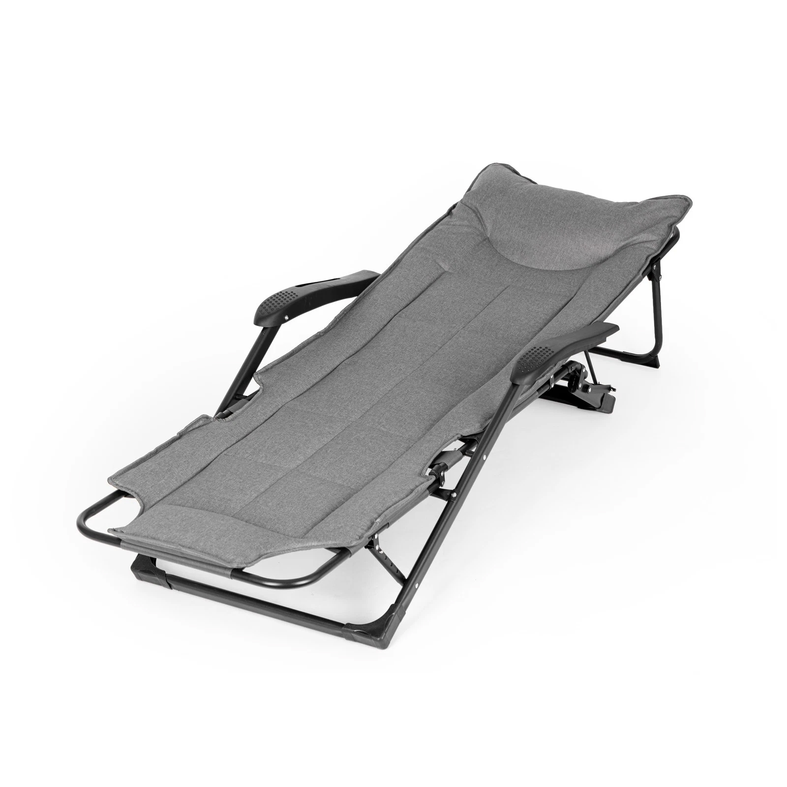 Sezlong gradina pliabil 2 in 1 cu suport telefon si buzunar lateral, material moale matlasat, maxim 150 kg, 180x63x90 cm, gri - imagine 5
