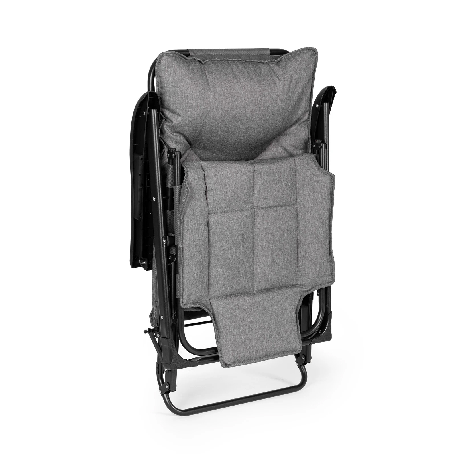 Sezlong gradina pliabil 2 in 1 cu suport telefon si buzunar lateral, material moale matlasat, maxim 150 kg, 180x63x90 cm, gri - imagine 8