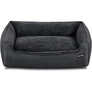 FEANDREA Pat pentru caini XL, husa detasabila si lavabila, margini inaltate, baza antiderapanta, 110x75x27 cm, gri inchis