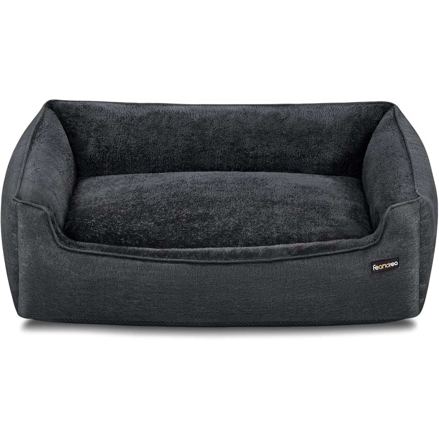 FEANDREA Pat pentru caini XL, husa detasabila si lavabila, margini inaltate, baza antiderapanta, 110x75x27 cm, gri inchis
