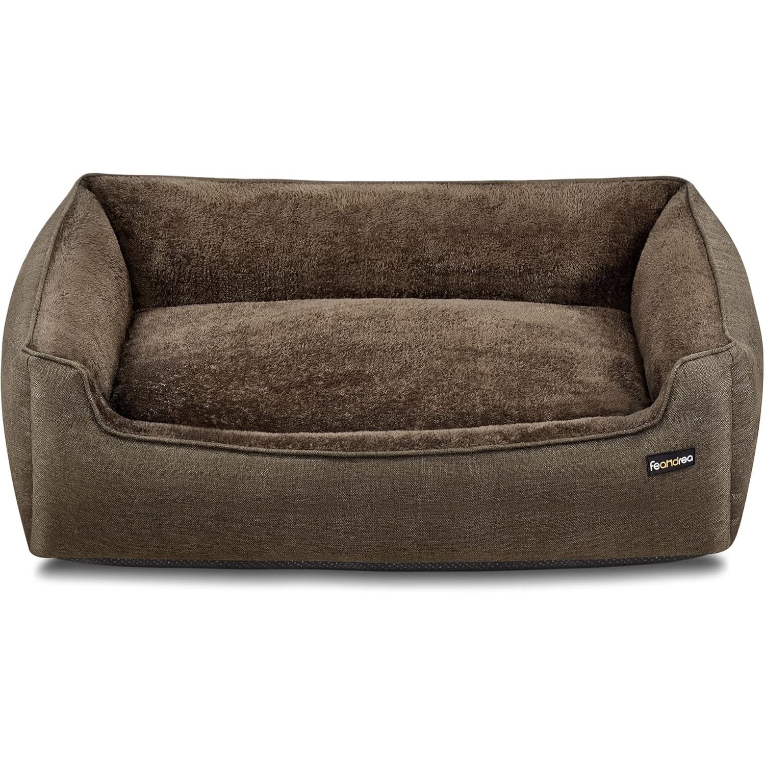 FEANDREA Pat pentru caini XL, husa detasabila si lavabila, margini inaltate, baza antiderapanta, 110x75x27 cm, maro