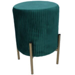 Taburet rotund cu tapiterie catifelata si picioare aurii, 28x42 cm, verde