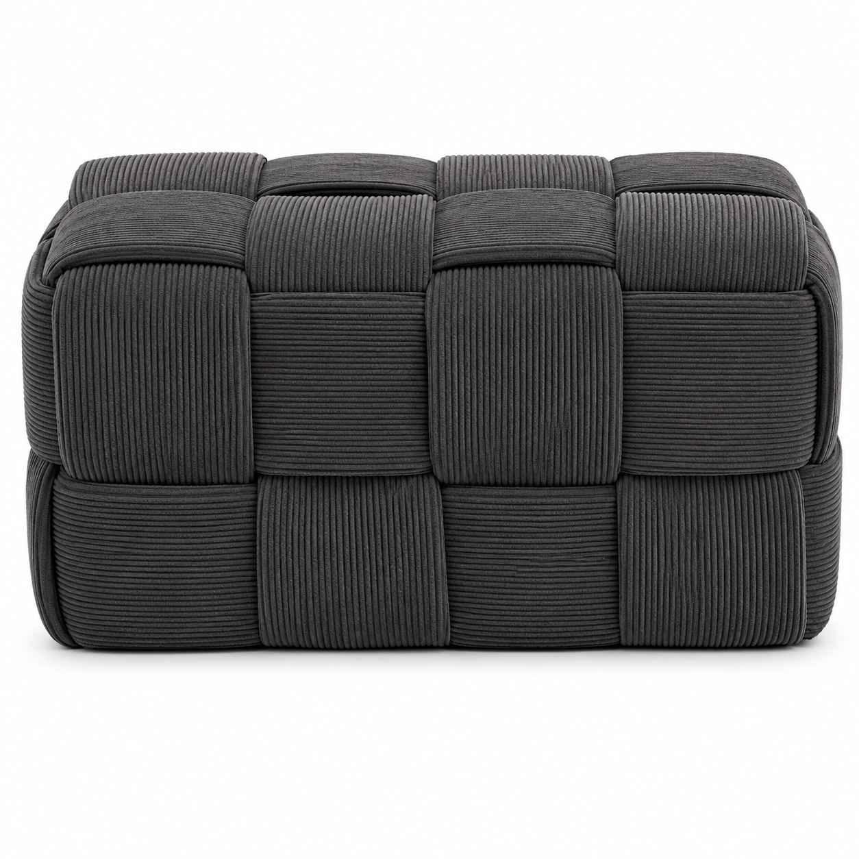 Taburet dreptunghiular tapitat cu material reiat, design impletit, 52x28x28 cm, gri inchis - imagine 3