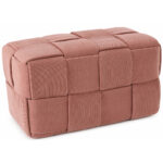 Taburet dreptunghiular tapitat cu material reiat, design impletit, 72x38x38 cm, roz