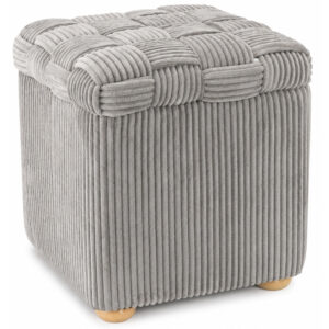 Taburet tapitat cu material reiat, design impletit, 40x40x45 cm, gri