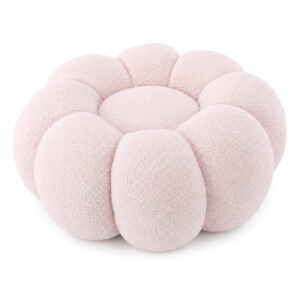 Taburet decorativ cu forma de floare, plusat, 65x30 cm, roz