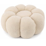 Taburet decorativ cu forma de floare, plusat, 65x30 cm, bej