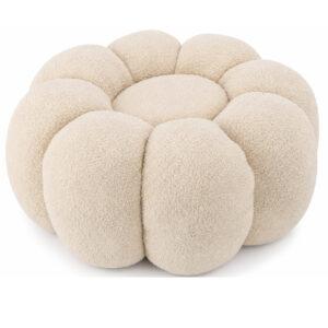 Taburet decorativ cu forma de floare, plusat, 65x30 cm, bej