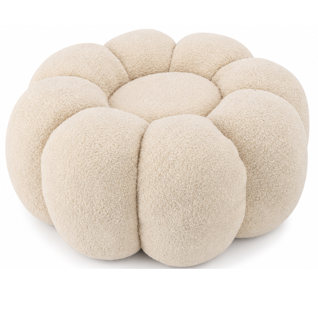 Taburet decorativ cu forma de floare, plusat, 65x30 cm, bej