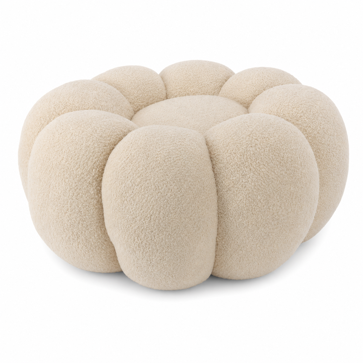 Taburet decorativ cu forma de floare, plusat, 65x30 cm, bej - imagine 2