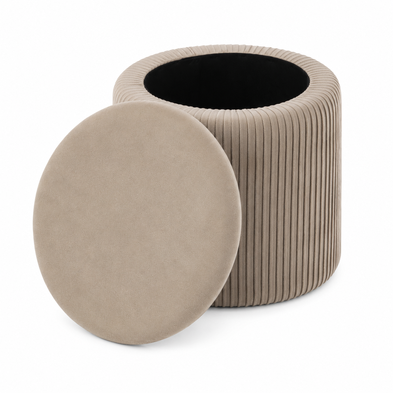 Set 3 tabureti cu spatiu de depozitare, design modern striat, 80x40x40 cm si 30x31 cm, bej - imagine 4