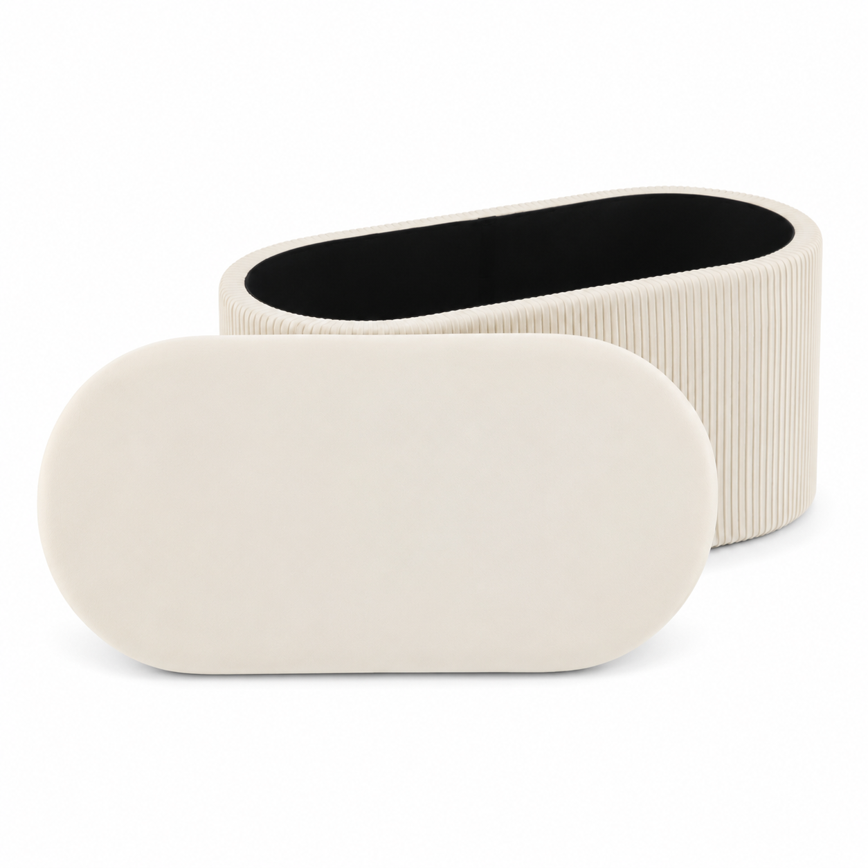 Set 3 tabureti cu spatiu de depozitare, design modern striat, 80x40x40 cm si 30x31 cm, alb - imagine 2