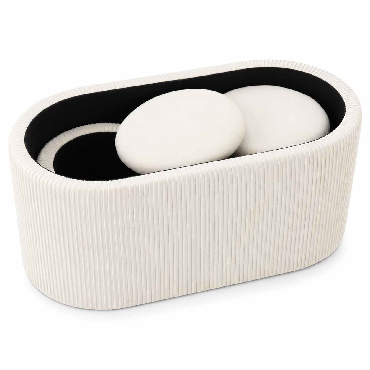 Set 3 tabureti cu spatiu de depozitare, design modern striat, 80x40x40 cm si 30x31 cm, alb - imagine 8