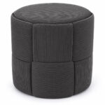 Taburet rotund pentru living si dormitor, design impletit, 44x42 cm, gri inchis