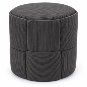 Taburet rotund pentru living si dormitor, design impletit, 44x42 cm, gri inchis