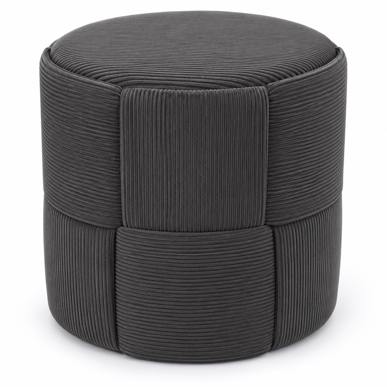 Taburet rotund pentru living si dormitor, design impletit, 44x42 cm, gri inchis