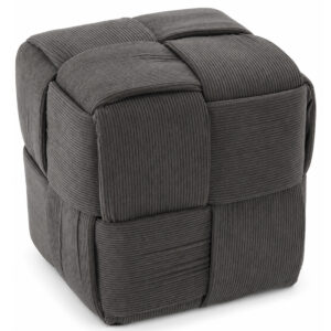 Taburet cub, tapitat cu material reiat, design impletit, 34x34x34 cm, gri