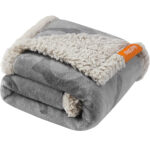FEANDREA Patura impermeabila pentru caini si pisici S, sherpa si flannel reversibila, lavabila, 73x63 cm, gri