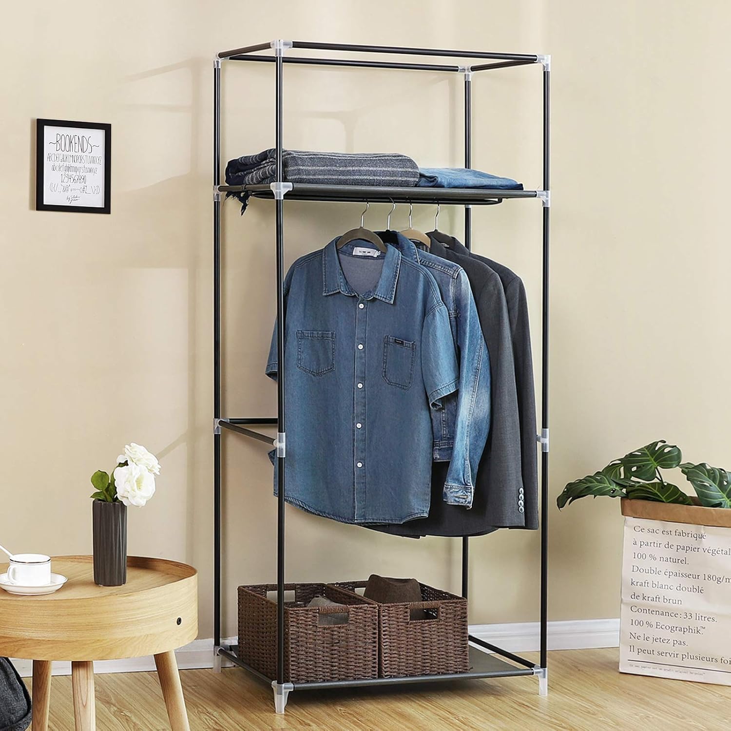 SONGMICS Dulap garderoba textil cu bara pentru haine si rafturi, organizator pentru dormitor sau dressing, 75x45x160 cm, gri - imagine 4