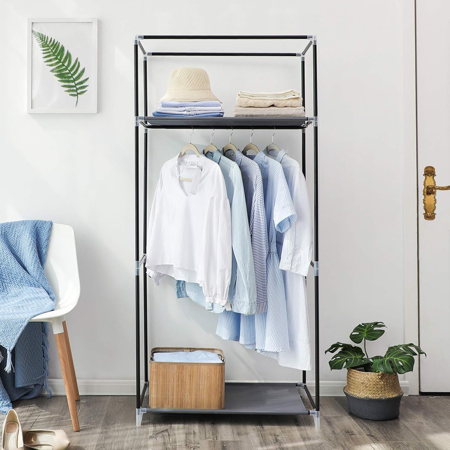 SONGMICS Dulap garderoba textil cu bara pentru haine si rafturi, organizator pentru dormitor sau dressing, 75x45x160 cm, gri - imagine 5