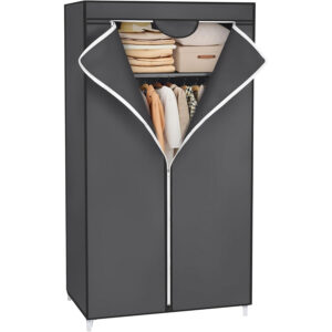 SONGMICS Dulap garderoba textil cu bara pentru haine si rafturi, organizator pentru dormitor sau dressing, 75x45x160 cm, gri