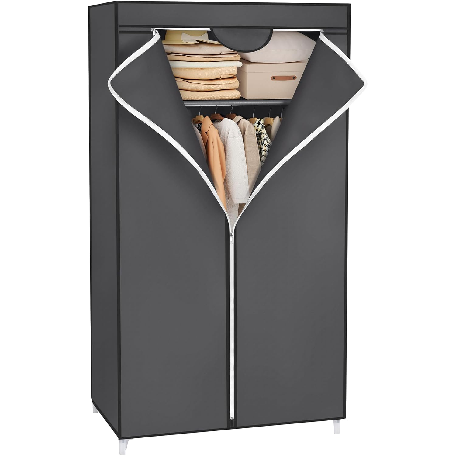 SONGMICS Dulap garderoba textil cu bara pentru haine si rafturi, organizator pentru dormitor sau dressing, 75x45x160 cm, gri