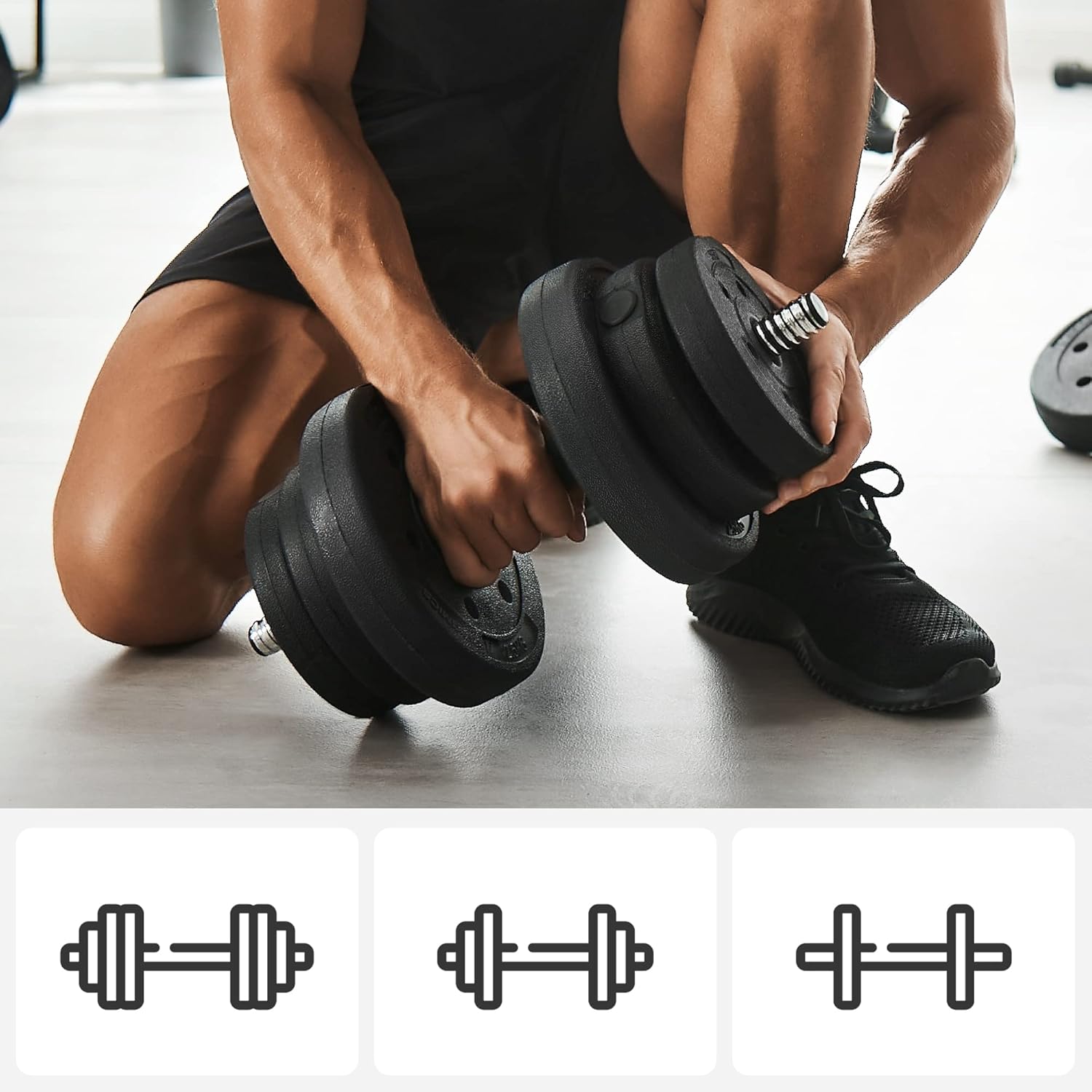 SONGMICS Set 2 gantere reglabile pentru fitness, 2x10 kg, cu discuri ajustabile, negru - imagine 2