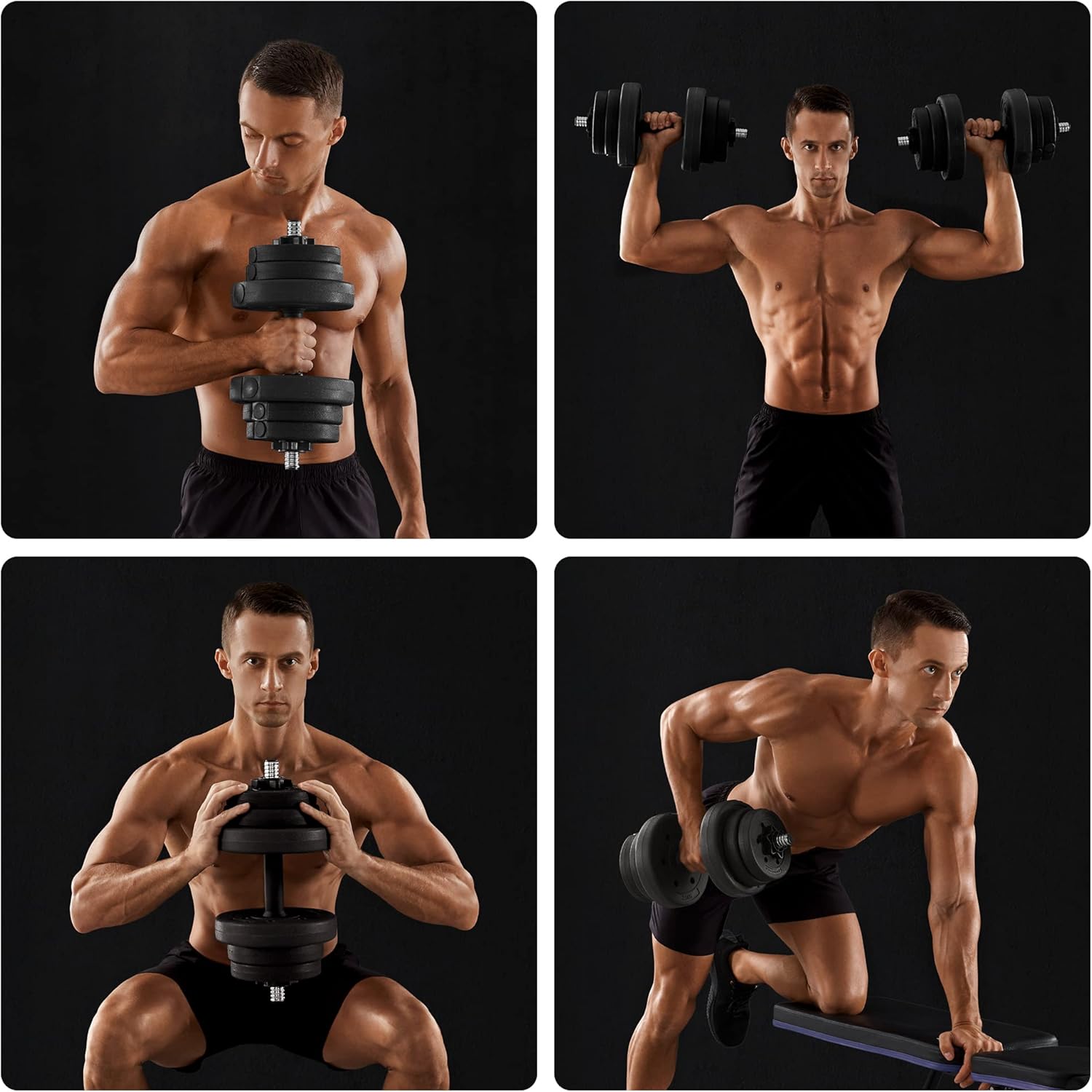 SONGMICS Set 2 gantere reglabile pentru fitness, 2x10 kg, cu discuri ajustabile, negru - imagine 3