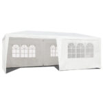 Cort de gradina 300x600 cm, 6 pereti detasabili cu ferestre si usa, structura metalica, PE impermeabil, alb