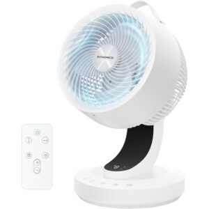 SONGMICS Ventilator de masa silentios cu telecomanda, oscilatie 70°, 8 viteze si afisaj LED, 25x26x38 cm, alb