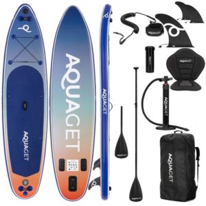 Set placa gonflabila Stand Up PaddleBoard 350x84x15 cm, cu pompa, scaun kayak, kit de reparatii, geanta de transport, vasla 2 in 1, maxim 220 kg, albastru