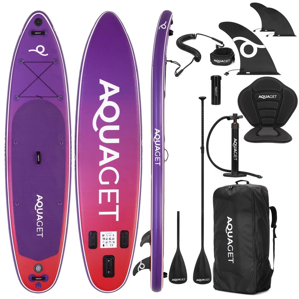 Set placa gonflabila Stand Up PaddleBoard 350x84x15 cm, cu pompa, scaun kayak, kit de reparatii, geanta de transport, vasla 2 in 1, maxim 220 kg, mov violet