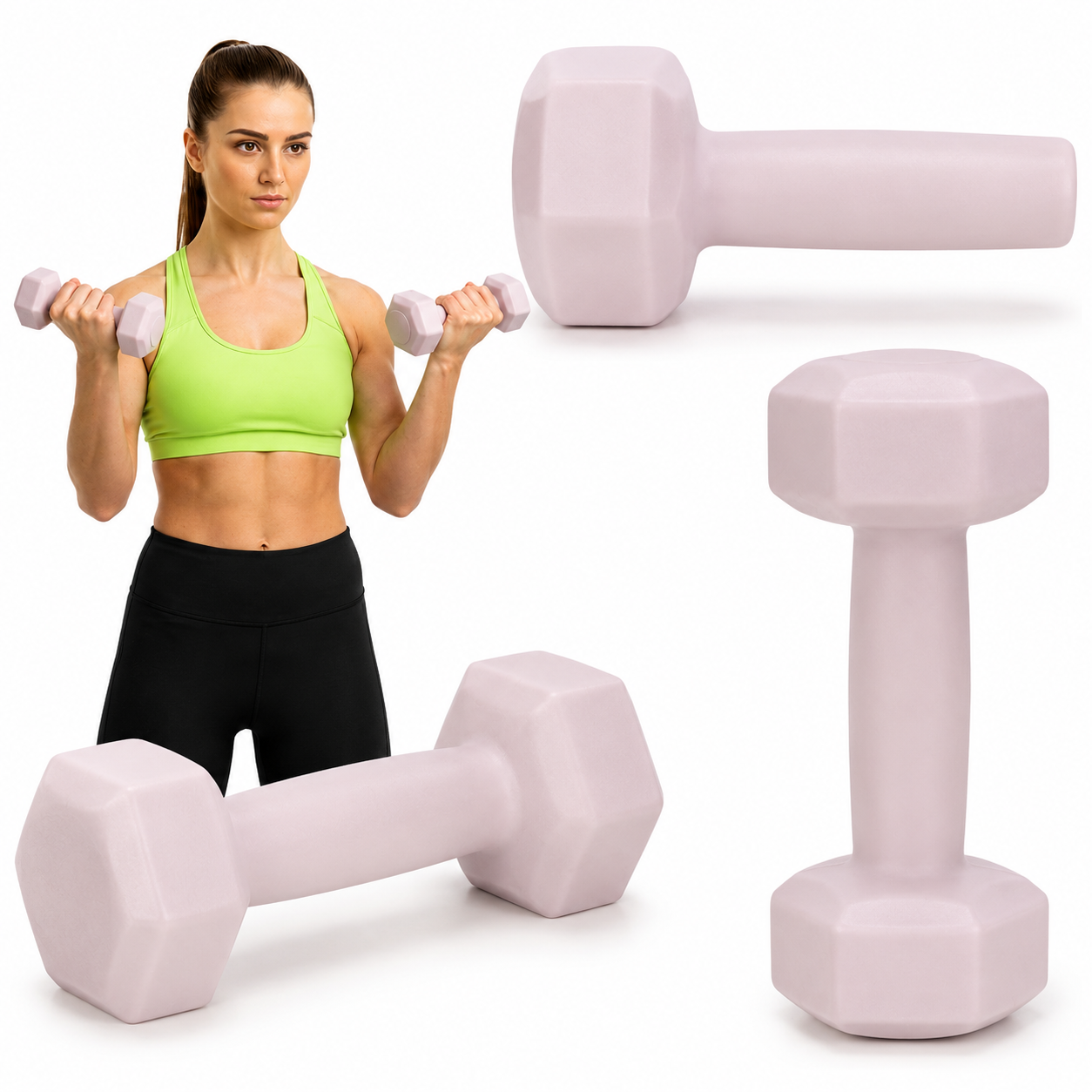 Set gantere hex 2x0.5 kg, bitum cu invelis rezistent PP, roz - imagine 3