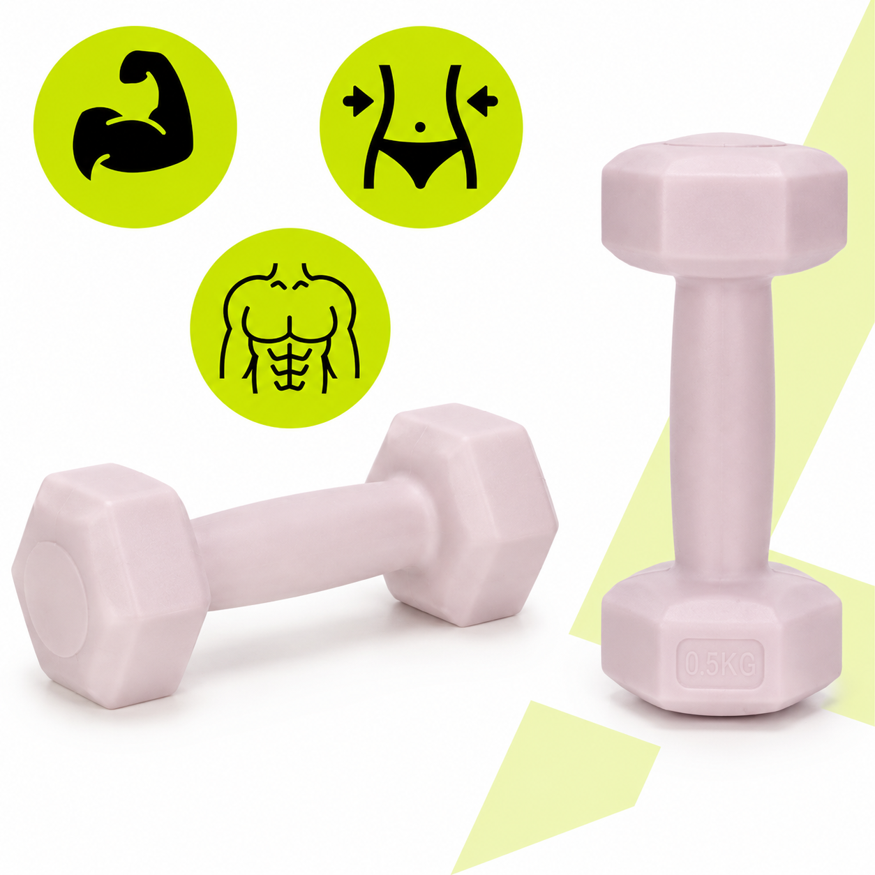 Set gantere hex 2x0.5 kg, bitum cu invelis rezistent PP, roz - imagine 14
